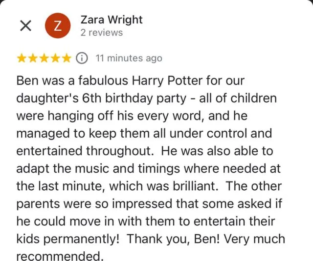 Awesome review on Bonkers Ben www.MagicWish.co.Uk #childrensentertainers #childrenspartylondon #kidspartylondon