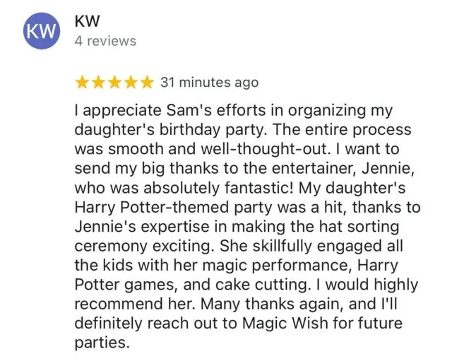 Lovely review for www.magicwish.co.uk